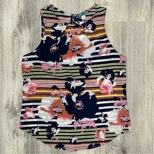 Anthropologie Pim+Larkin Navy Floral Sleeveless Blouse Lightweight Top Size M